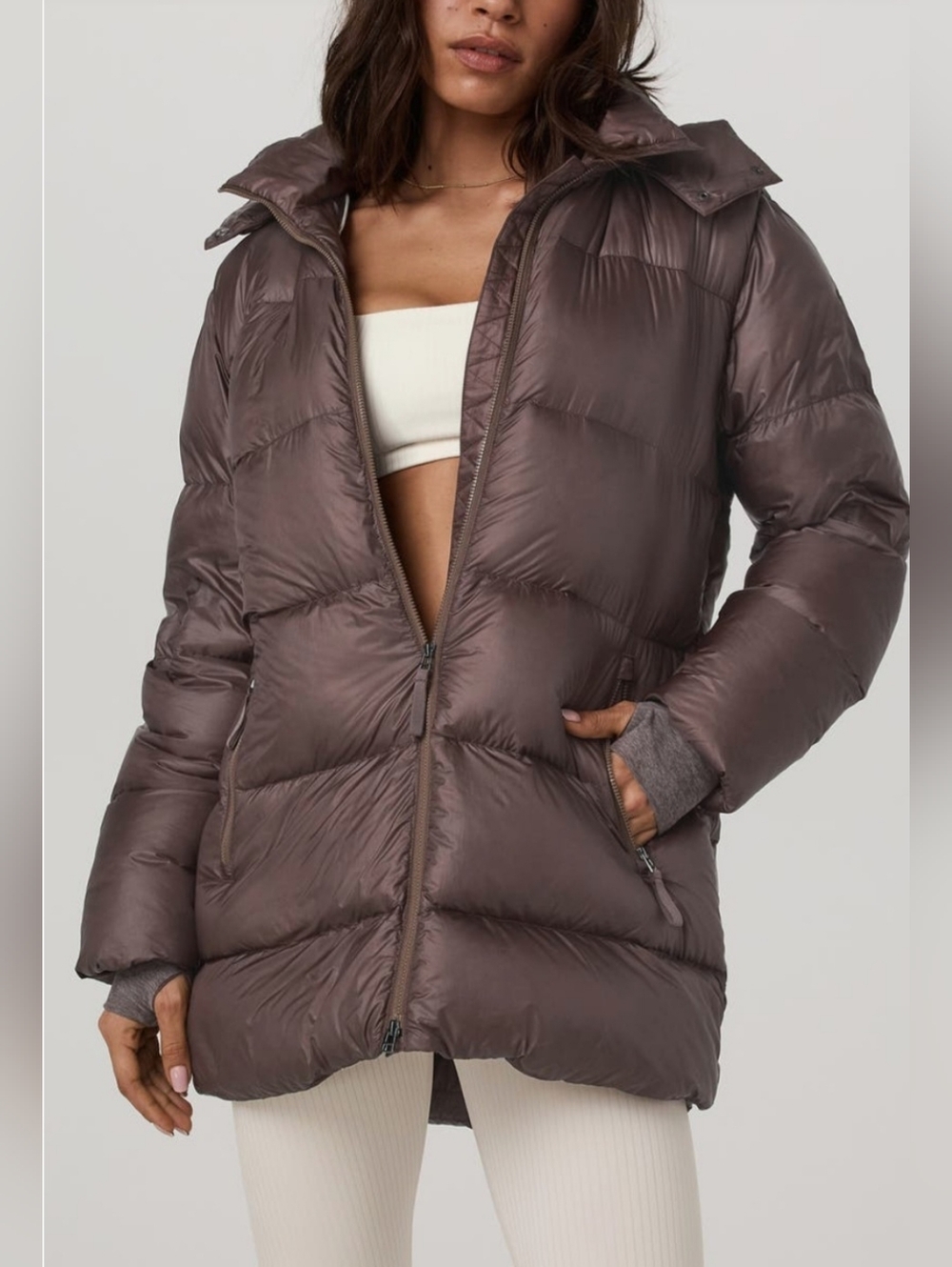 Vuori Vail Coordinate Long Down Jacket Coat Huckleberry Brown Size M